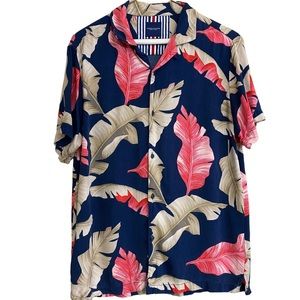 Hawaiian Shirt Denim & Flower Short Sleeve Tropical Vacation Colorful